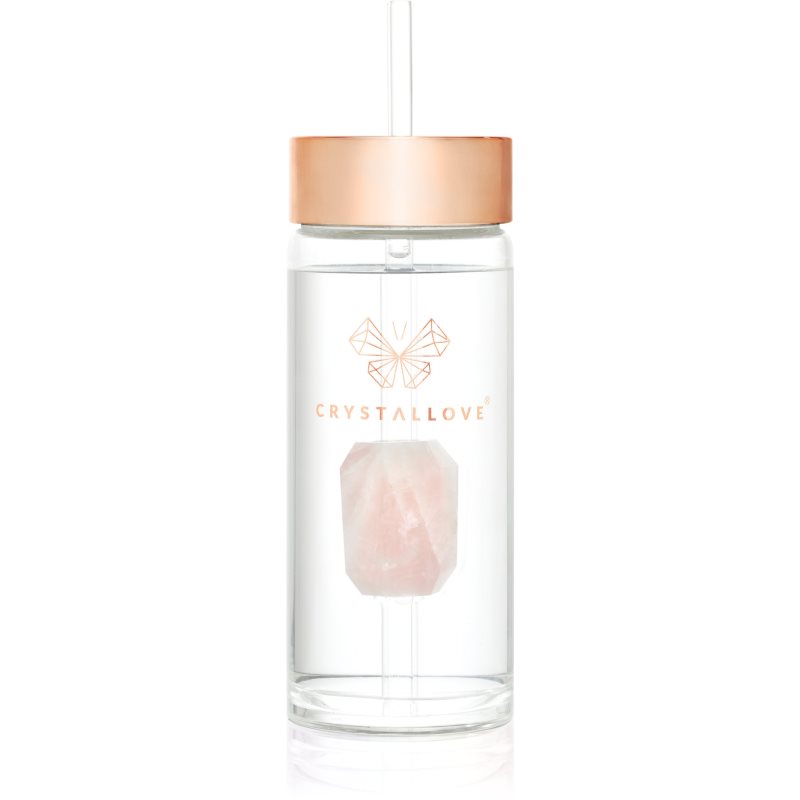 Crystallove Amethyst Straw Water Bottle sticlă pentru apă cu pai Rose 400 ml