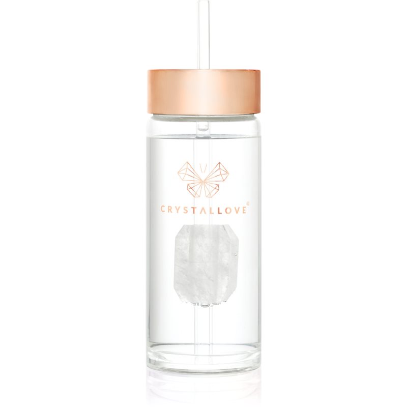 Crystallove Amethyst Straw Water Bottle sticlă pentru apă cu pai Clear 400 ml