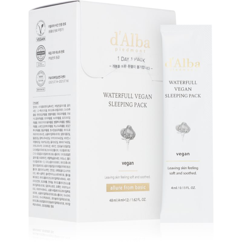d'Alba Waterfull Vegan Sleeping Pack masca intens hidratanta pentru noapte 4x12 ml