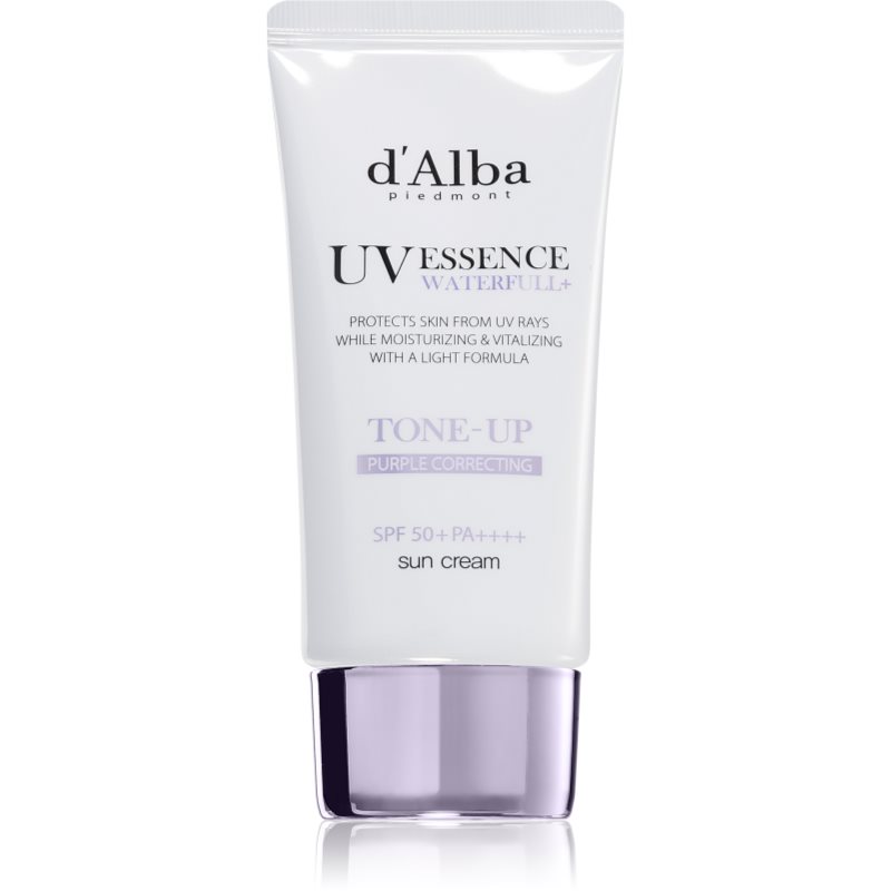 d'Alba Waterfull Purple Correcting Tone-Up Sun Cream lotiune de plaja tonifianta pentru luminozitate si hidratare SPF 50+ 50 ml