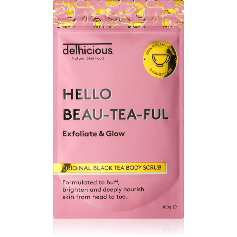 delhicious HELLO BEAU-TEA-FUL ORIGINAL BLACK TEA exfoliant de corp pentru matifiere 100 g