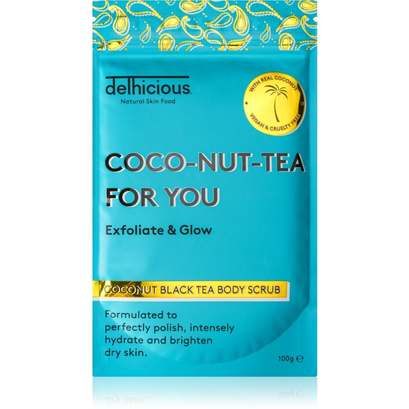 delhicious COCO-NUT-TEA FOR YOU COCONUT BLACK TEA exfoliant de corp hidratant pentru piele uscata si sensibila 100 g
