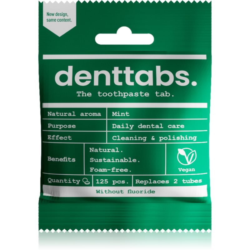 Denttabs Natural Toothpaste Tablets without Fluoride pastă de dinți fără fluor tablete Mint 125 tbl