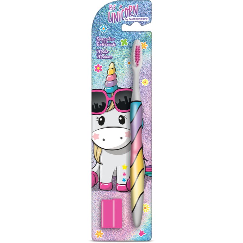 Be a Unicorn Naturaverde Toothbrush Medium periuta de dinti pentru copii cu capac, pentru calatorie 1 buc