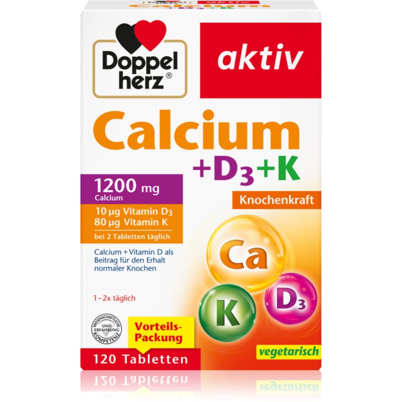 Doppelherz Calcium 1200 + D3 + K Tabletten für gesunde Knochen und Zähne 286 g