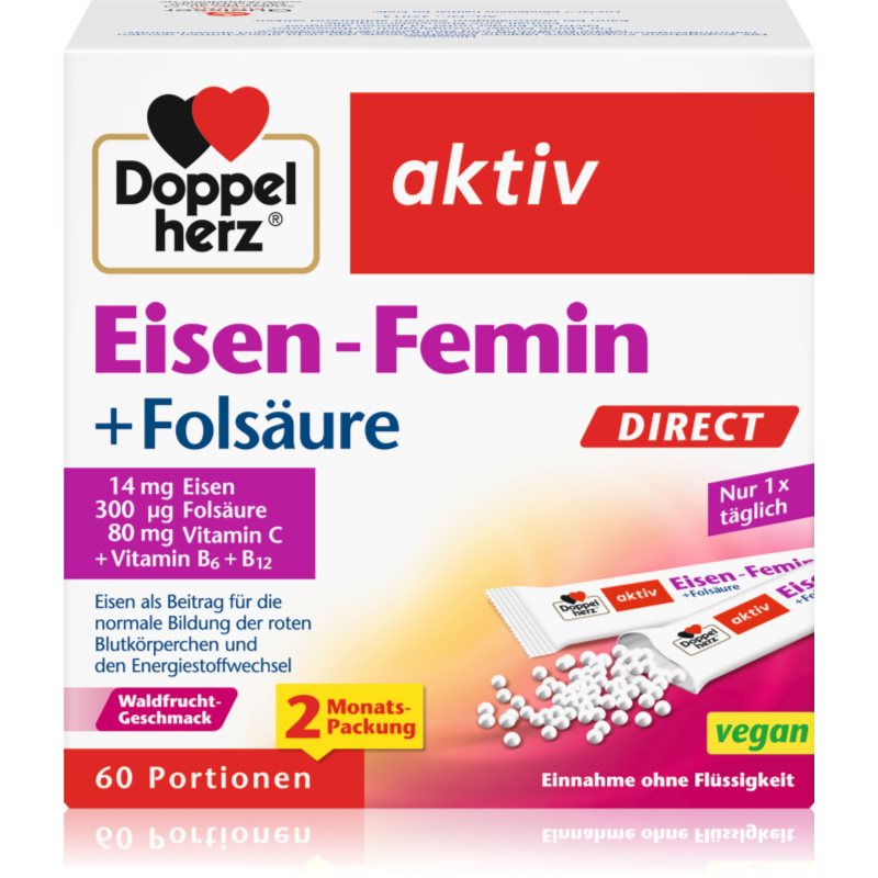 Doppelherz Eisen-Femin Direct Säckchen trägt zur normalen Produktion von roten Blutkörperchen und Hämoglobin bei 20 St.