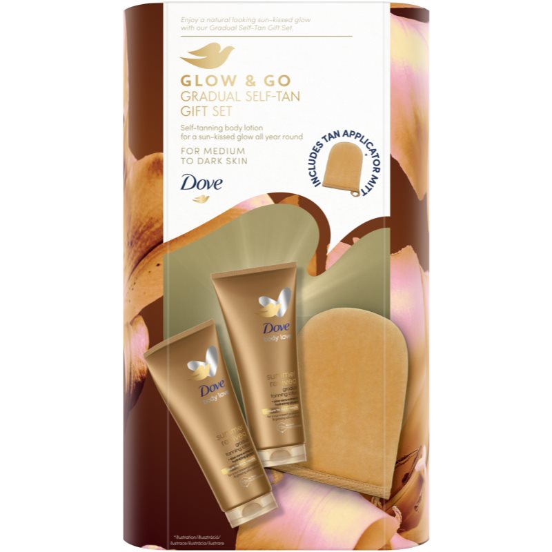 Dove Glow & Go Gradual Self-Tan Gift Set set pentru un bronz perfect Dove Glow & Go Gradual Self-Tan Gift Set set pentru un bronz perfect