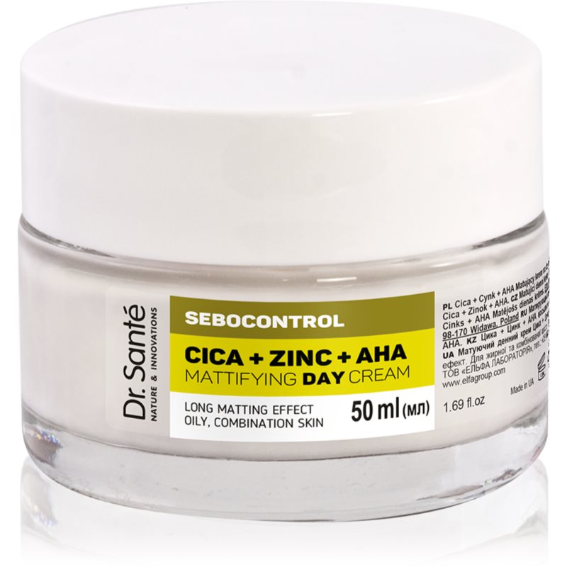 Dr. Santé Sebocontrol Cica + Zinc + AHA crema de zi matifianta pentru ten gras 50 ml