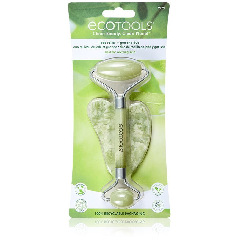 EcoTools Jade Roller & Gua Sha rulou de masaj facial și accesoriu de masaj 2 buc