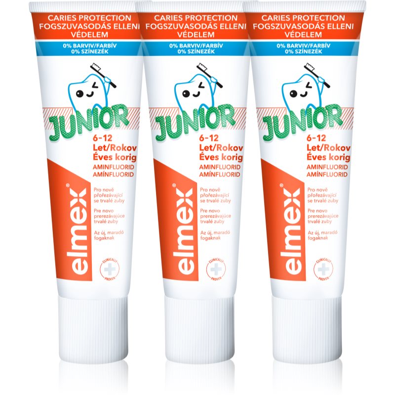 Elmex Junior 6-12 Years Pasta de dinti pentru copii. 3x75 ml