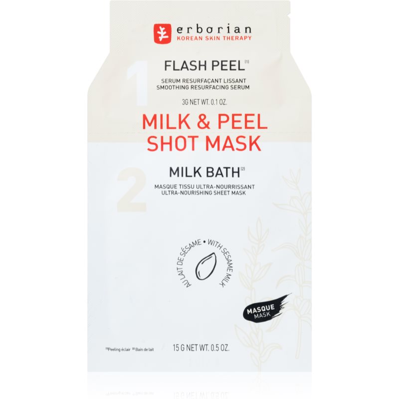 Erborian Milk & Peel mască textilă pentru netezire cu efect de nutritiv 15 ml