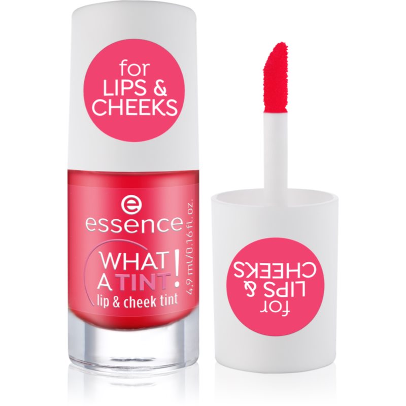 essence WHAT A TINT! blush lichid și luciu de buze culoare 02 Coral Sunset 4.9 ml