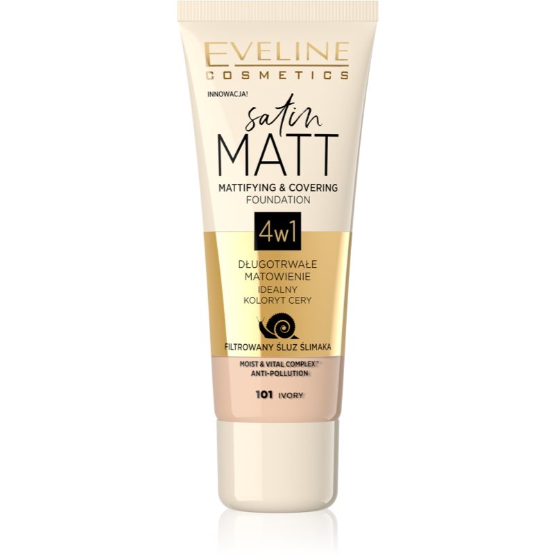 Eveline Cosmetics Satin Matt machiaj cu efect matifiant extract de melc culoare 101 Ivory 30 ml