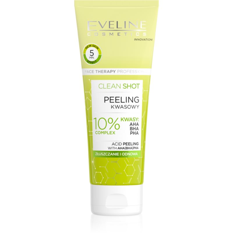 Eveline Cosmetics Clean Shot 10% Complex of AHA, BHA and PHA crema delicata pentru exfoliere impotriva imperfectiunilor pielii 75 ml