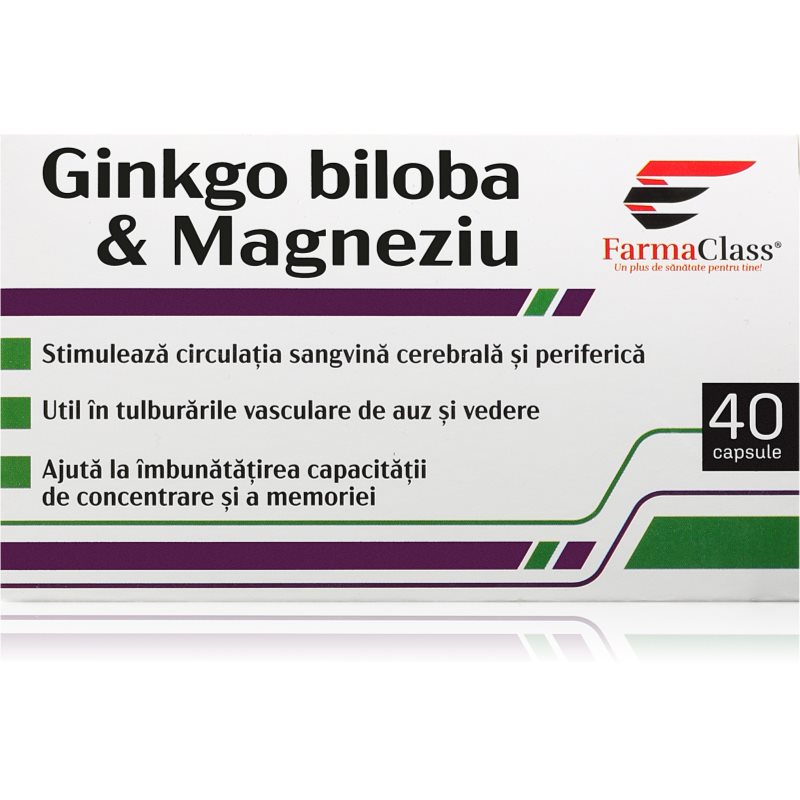 FarmaClass Industry Ginkgo biloba & magneziu capsule pentru menținerea energiei și a capacității cognitive 40 caps.