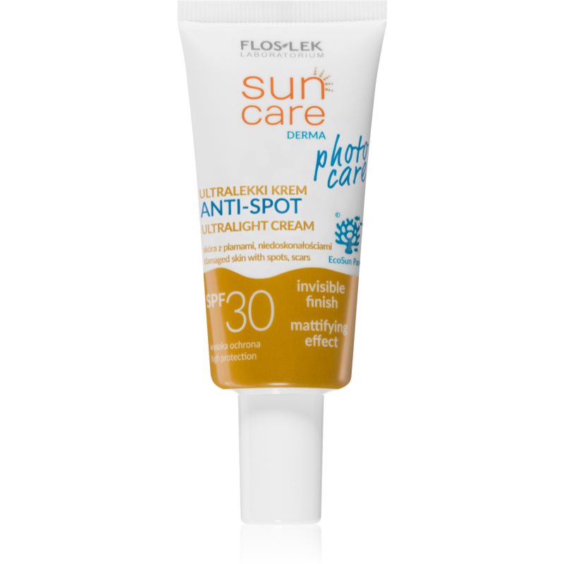 FlosLek Laboratorium Sun Care Derma Photo Care crema fata iluminatoare de protectie pentru pielea cu imperfectiuni SPF 30 30 ml