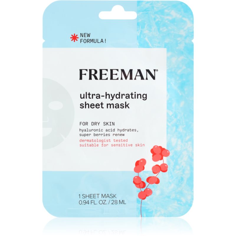 Freeman Essentials Hyaluronic Acid & Super Berries mască textilă hidratantă pentru tenul uscat 28 ml