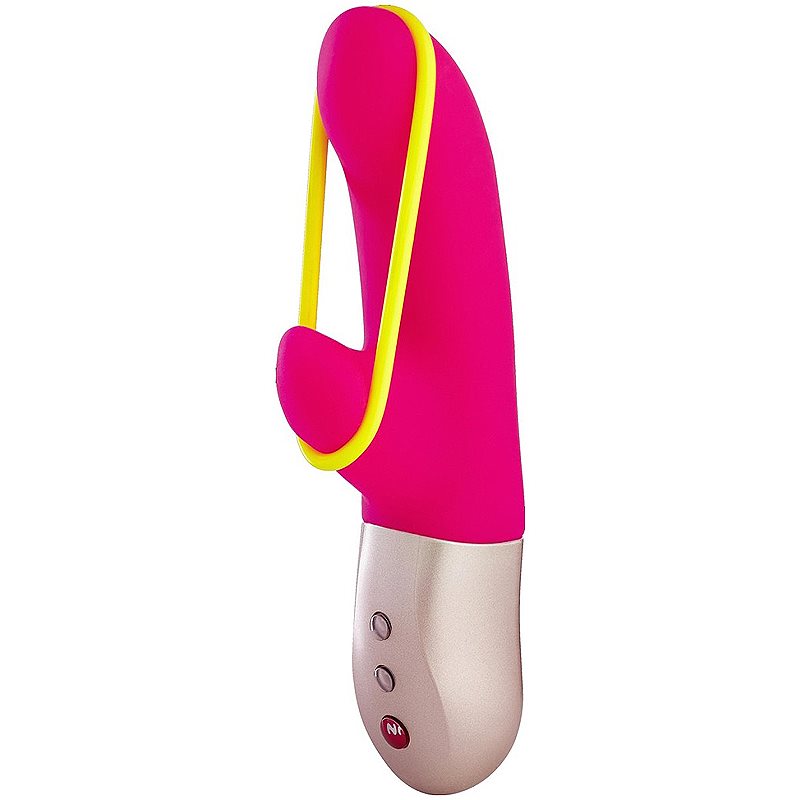 Fun Factory Amorino Dual vibrator cu stimularea clitorisului Pink & neon yellow 17,6 cm