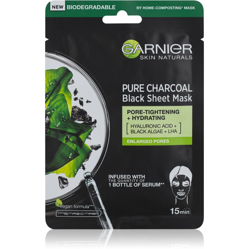 Garnier Skin Naturals Pure Charcoal mască textilă neagră, cu extract din alge marine 28 g