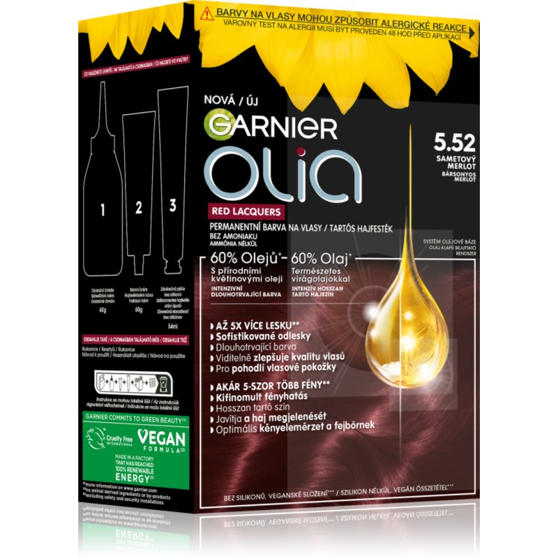 Garnier Olia Big Kit Culoare permanenta pentru par culoare 5.52 Glassy Merlot 1 buc