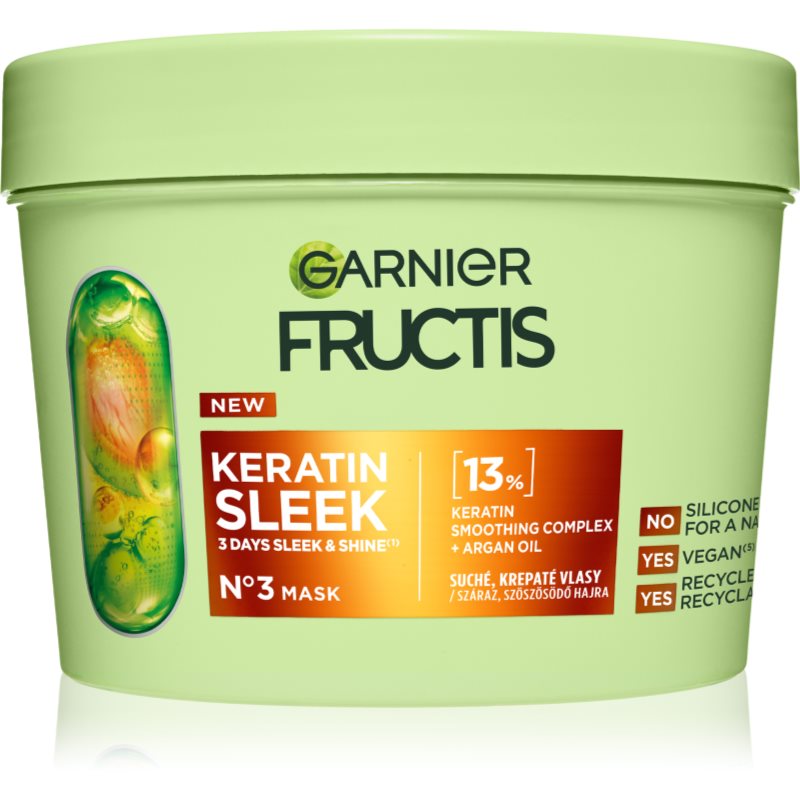 Garnier Fructis Keratin Sleek Masca de par pentru păr uscat și deteriorat 370 ml