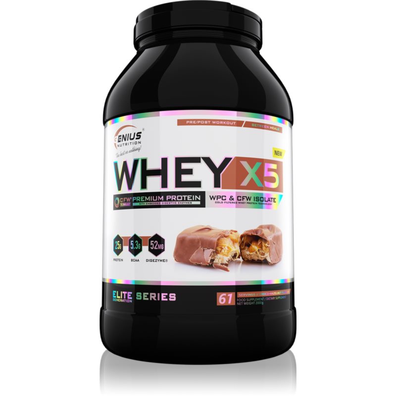 Genius Nutrition Whey-X5® proteine din zer cu enzime digestive aroma Choco-Hazelnut 2000 g