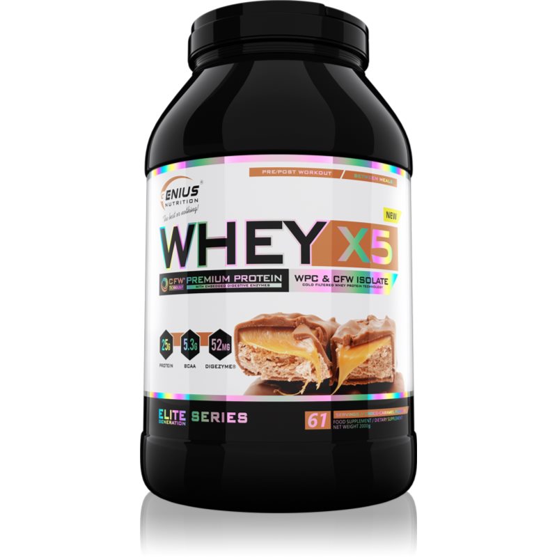 Genius Nutrition Whey-X5® proteine din zer cu enzime digestive aroma Choco-Caramel 2000 g