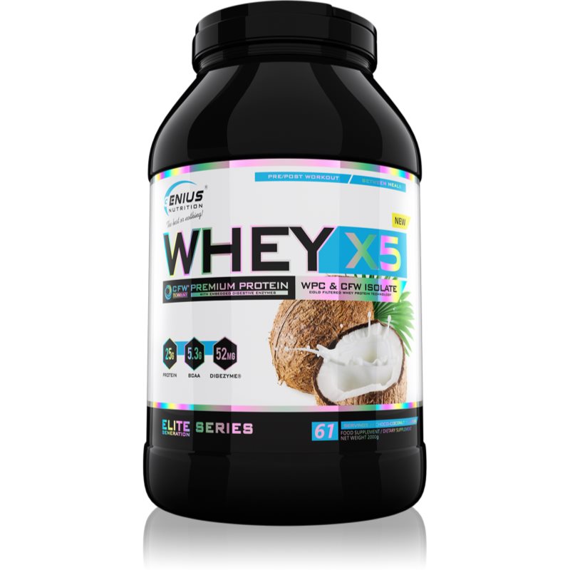 Genius Nutrition Whey-X5® proteine din zer cu enzime digestive aroma Choco-Coconut 2000 g