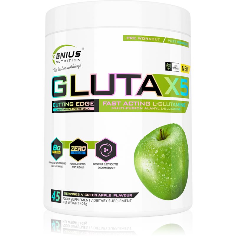 Genius Nutrition Gluta-X5 favorizează formarea masei musculare aroma Green Apple 405 g