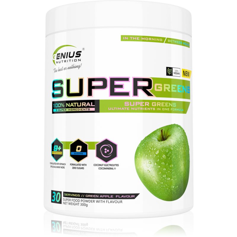 Genius Nutrition Super Greens pulbere favorizează detoxifierea organismului aroma Green Apple 300 g