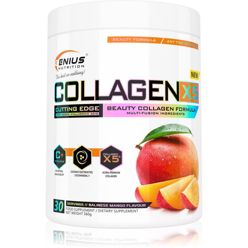 Genius Nutrition Collagen-X5® pulbere pentru tonifierea pielii și frumusețea părului și a unghiilor aroma Mango 360 g