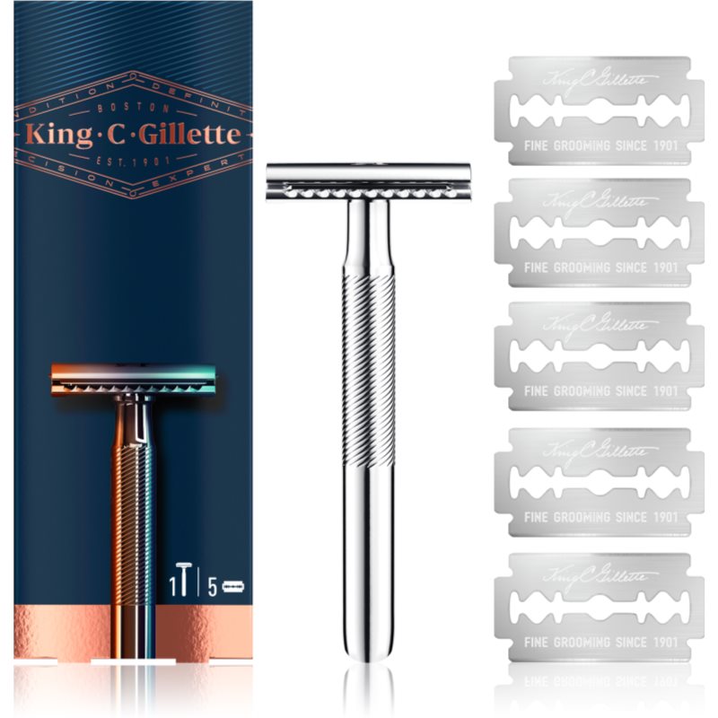 Gillette King C. Double Edge aparat de ras + lame de rezervă 5 buc