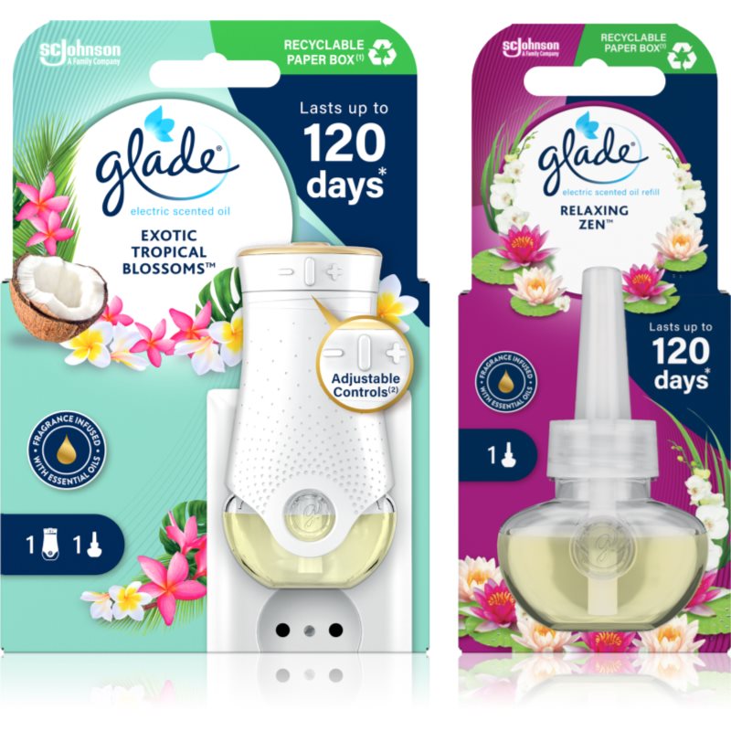 GLADE Electric scented oil Exotic Tropical Blossom + Relaxing Zen ambalaj economic 3 buc