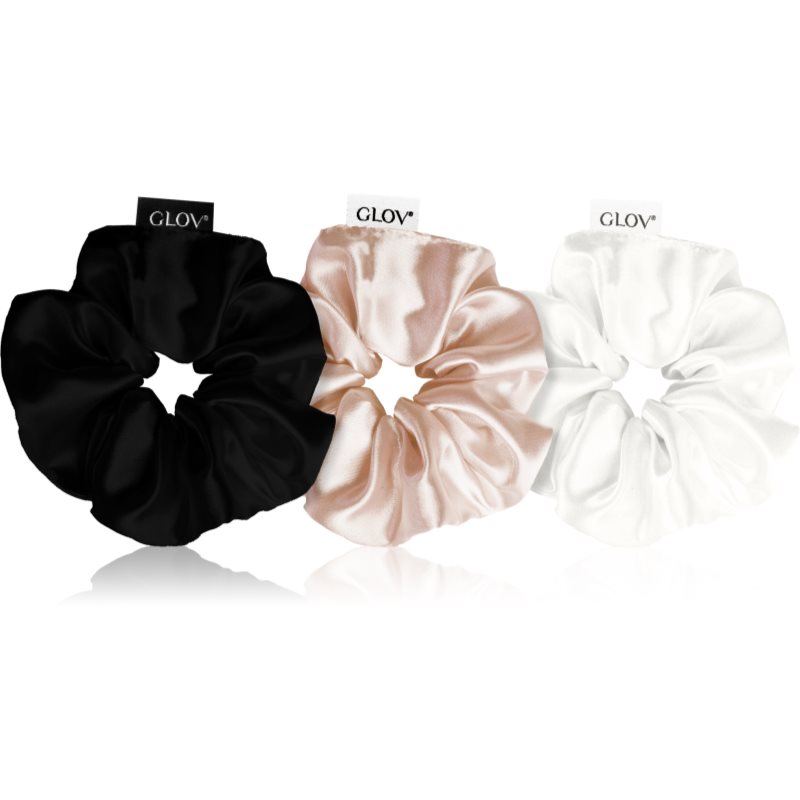 GLOV Satin Scrunchies M Elastice pentru par Black/White/Sparkling Wine 3 buc