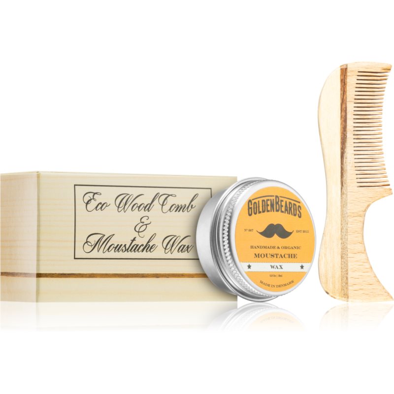 Golden Beards Eco Wood Comb 7.5cm + Moustache Wax set (pentru barbă)