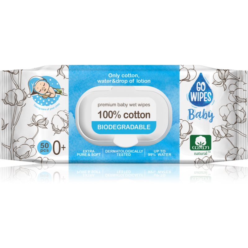 GoWipes Baby 100% Cotton Biodegradable servetele delicate pentru copii pentru piele sensibila 0+ 50 buc