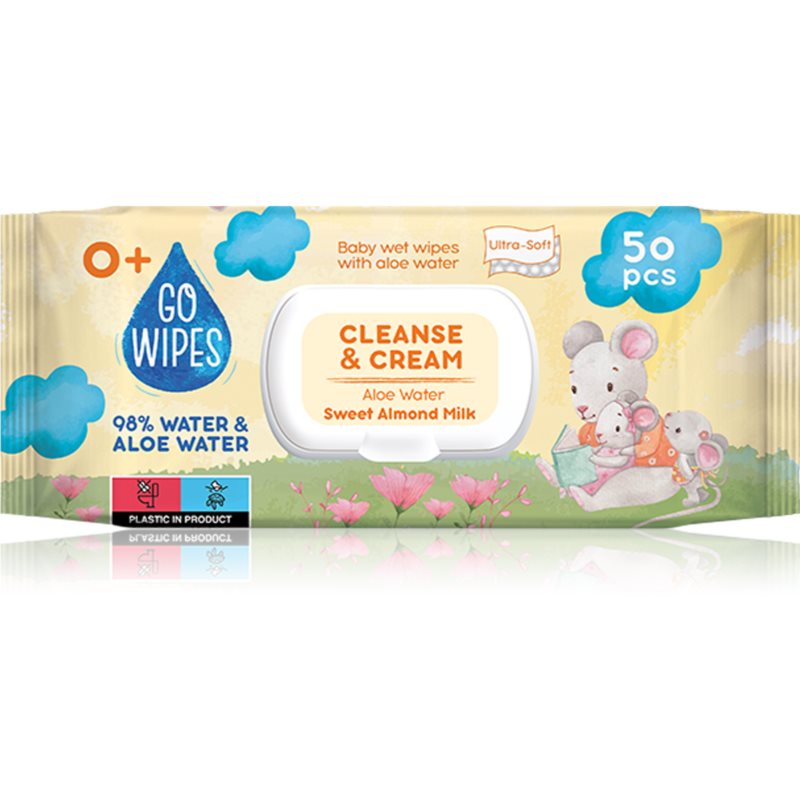 GoWipes Cleanse & Cream Sweet Almond Milk servetele delicate pentru copii pentru piele sensibila aloe vera 0+ 50 buc