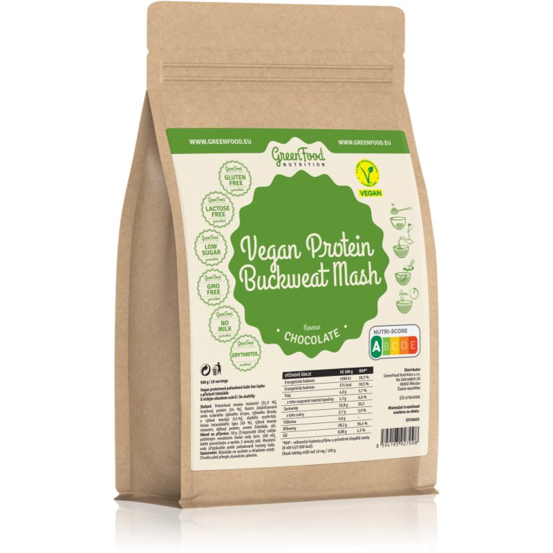 GreenFood Nutrition Vegan Protein Buckwheat Mash Buchweizen-Porridge mit Eiweiß Geschmack Chocolate 500 g