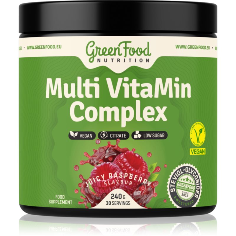 GreenFood Nutrition Multi VitaMin Complex pulbere cu complex de multivitamine aroma Juicy Raspberry 240 g
