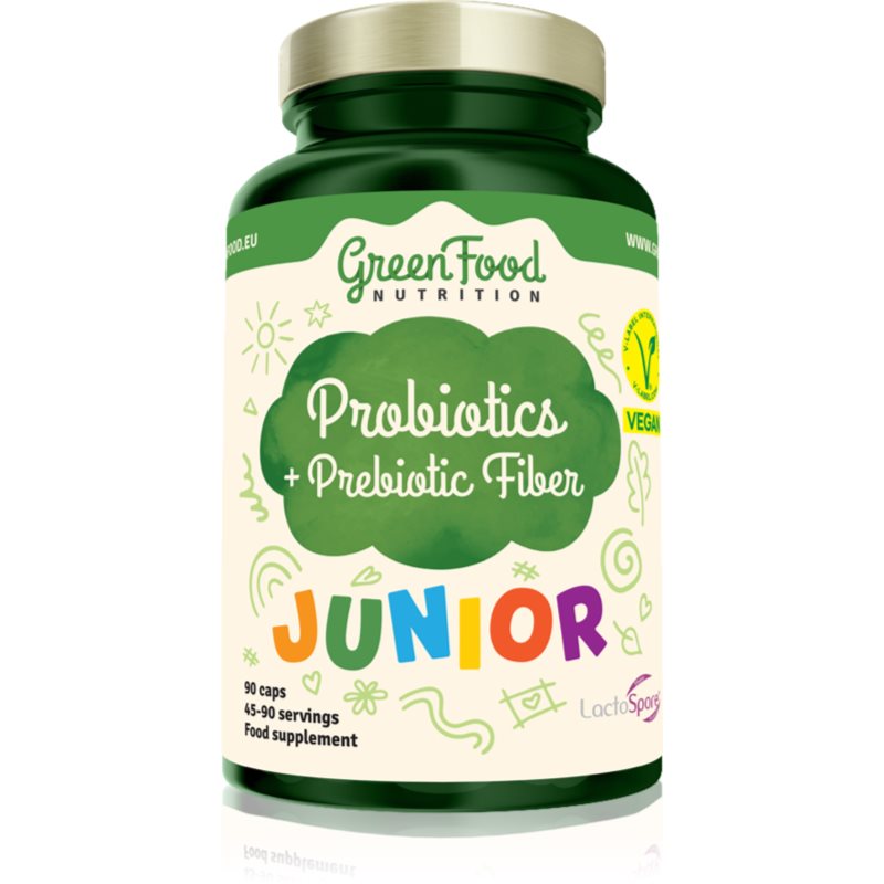 GreenFood Nutrition Junior Probiotics + Prebiotic Fiber favorizează digestia pentru copii 34 g
