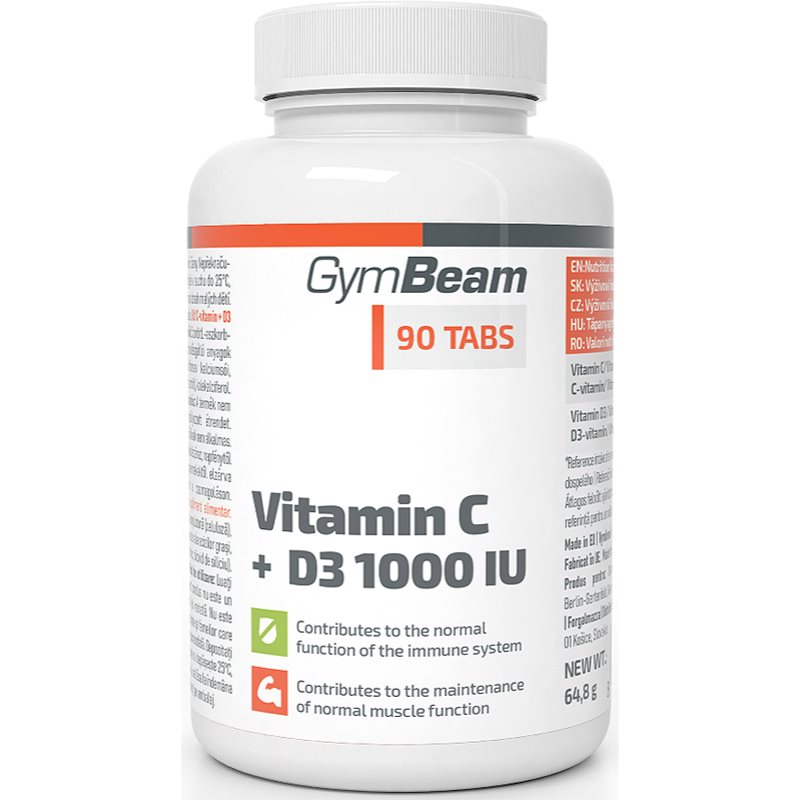 GymBeam Vitamin C + D3 1000 IU tablete cu vitamine 90 tbl