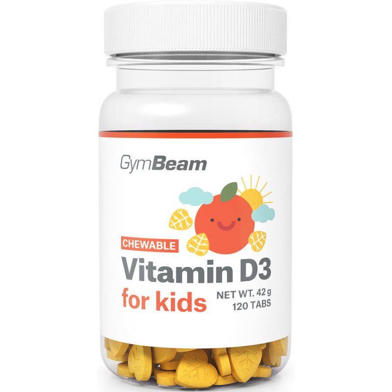 GymBeam Vitamin D3 for Kids tablete de supt pentru copii aroma Orange 74 g