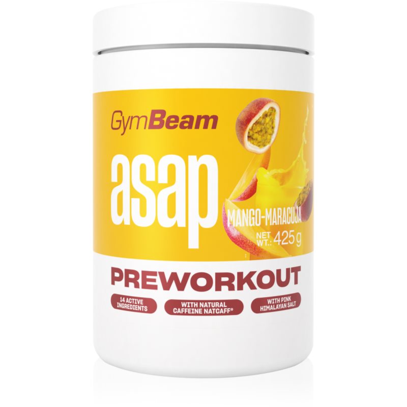 GymBeam ASAP Pre-Workout băutură solubilă pentru susținerea performanțelor sportive aroma Mango Maracuja 425 g