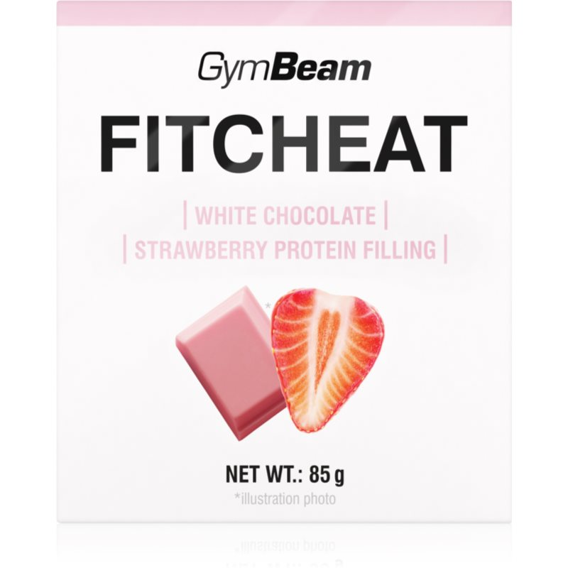 GymBeam Fitcheat Protein Chocolate ciocolată proteinică aroma White Chocolate Strawberry 80 g