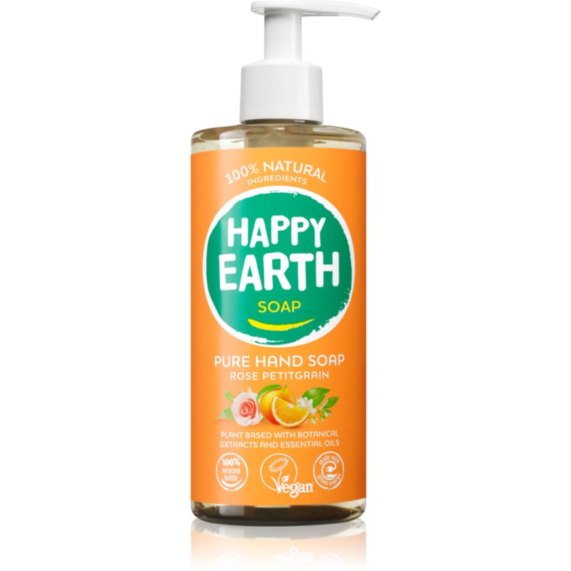 Happy Earth 100% Natural Pure Hand Soap Rose Petitgrain Săpun lichid pentru mâini 300 ml