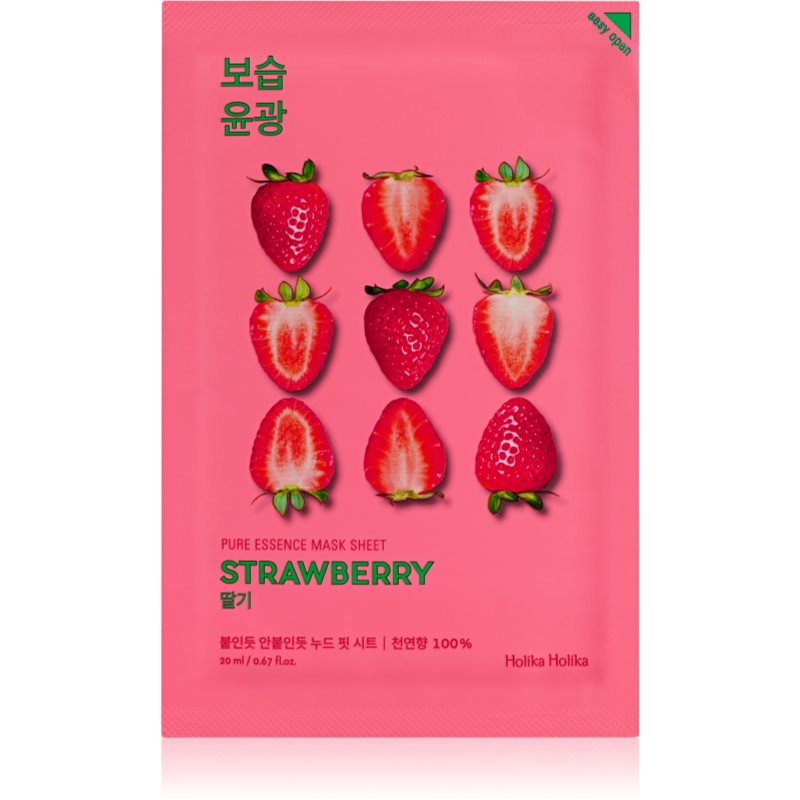 Holika Holika Pure Essence Strawberry mască textilă iluminatoare pentru uniformizarea culorii pielii 23 ml
