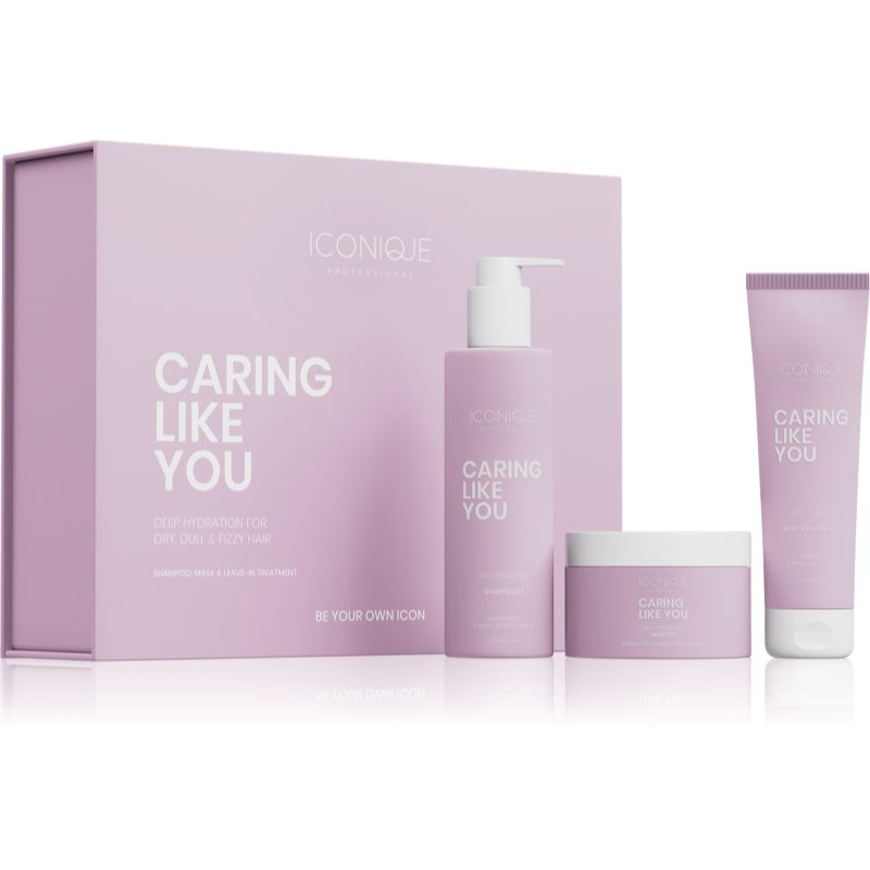 ICONIQUE Professional CARING LIKE YOU Deep Hydration Set: Shampoo 250 ml, Leave-in treatment 150 ml, set pentru păr uscat și deteriorat