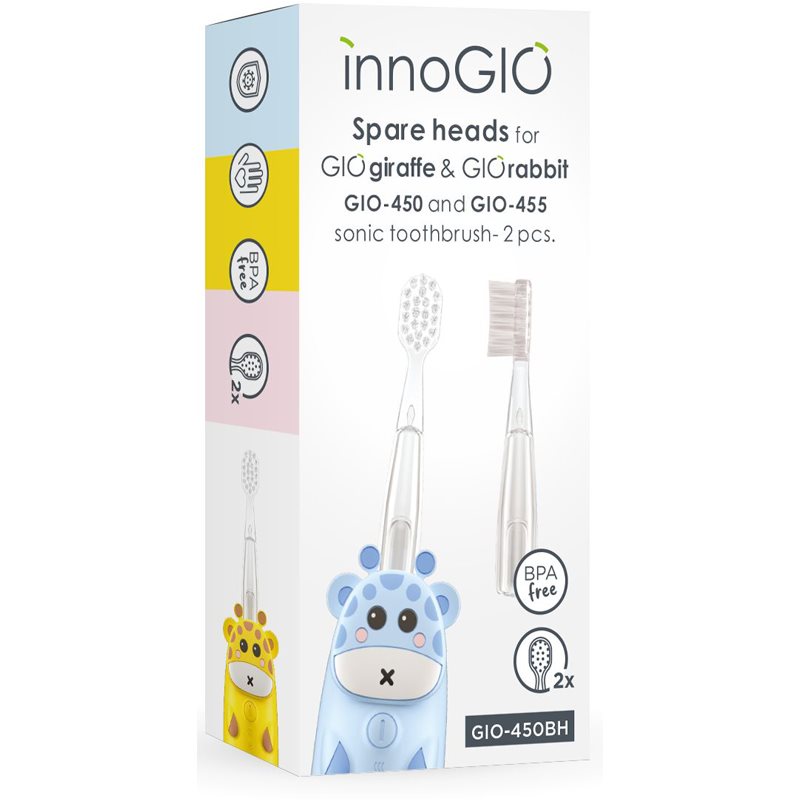 innoGIO GIOGiraffe & GIORabbit Spare Heads Transparent capete de schimb pentru periuta de dinti pentru copii GIOGiraffe & GIORabbit Sonic Toothbrush 2 buc