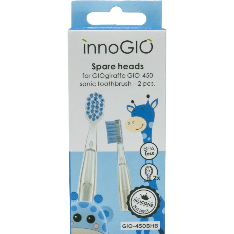 innoGIO GIOGiraffe Spare Heads for Sonic Toothbrush Capete de schimb pentru baterie sonic periuta de dinti pentru copii GIOGiraffe Sonic Toothbrush Blue 2 buc