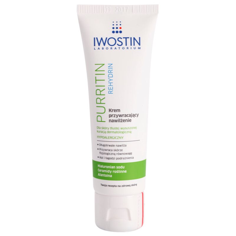 Iwostin Purritin Rehydrin cremă hidratantă pentru piele uscata si iritata in urma tratamentului antiacneic 40 ml